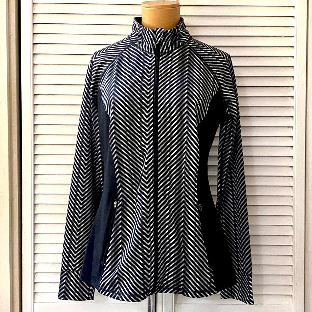 Ideology Jacket Women’s Medium Black Striped Long Sleeve Full Zip Athleisure